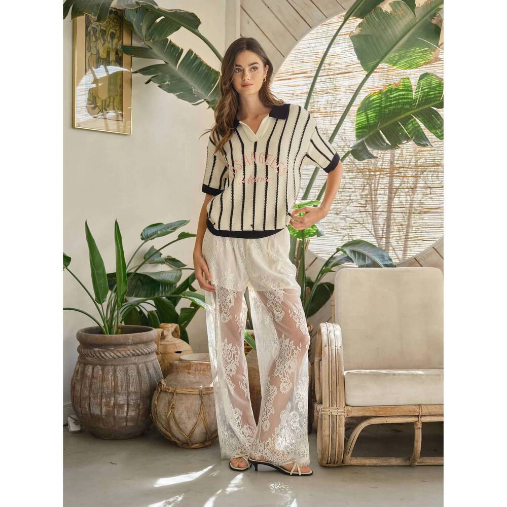 NEW AARON & AMBER lace pants with shorts lining in off white
